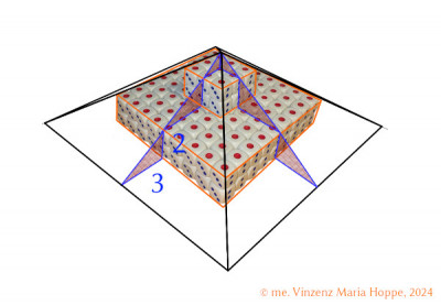 Mögliche Pyramidenplanuing mit Bauweise &quot;Kernproportion&quot; 2 ; 3 (Höhe zu Basishälftenlänge<br />Bildrechte: © me. Vinzenz Maria Hoppe, 2024